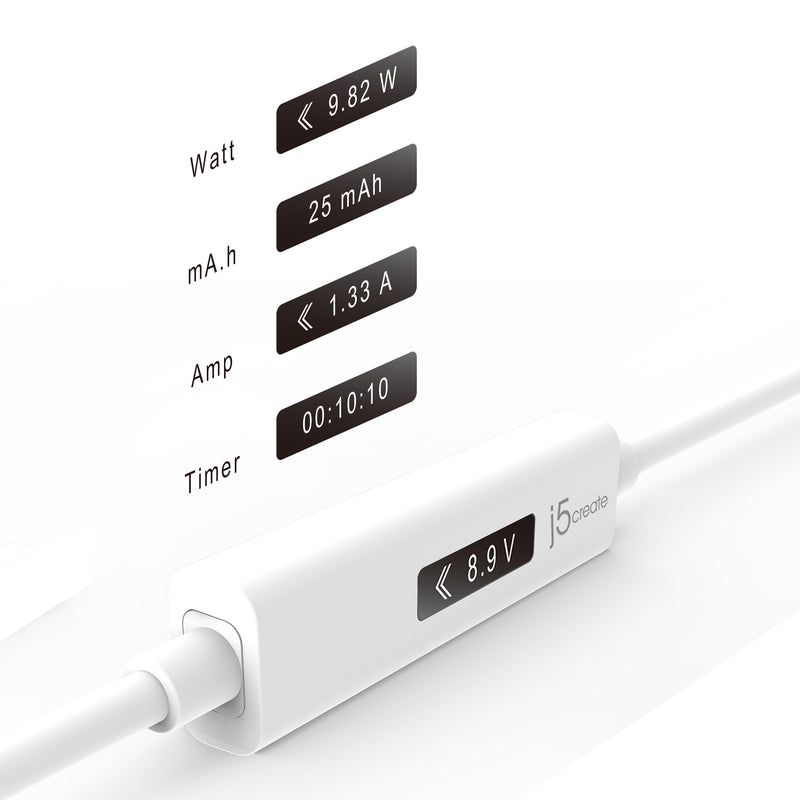 JUCP13 Type-A to USB-C 2.0充電傳輸線內嵌OLED動態螢幕顯示1.2米