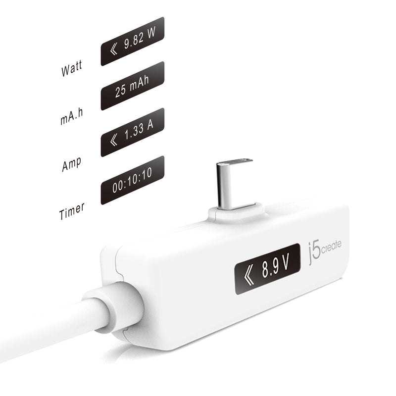 JUCP15 USB-C™ T型充電傳輸線內嵌OLED動態螢幕顯示 1.2米